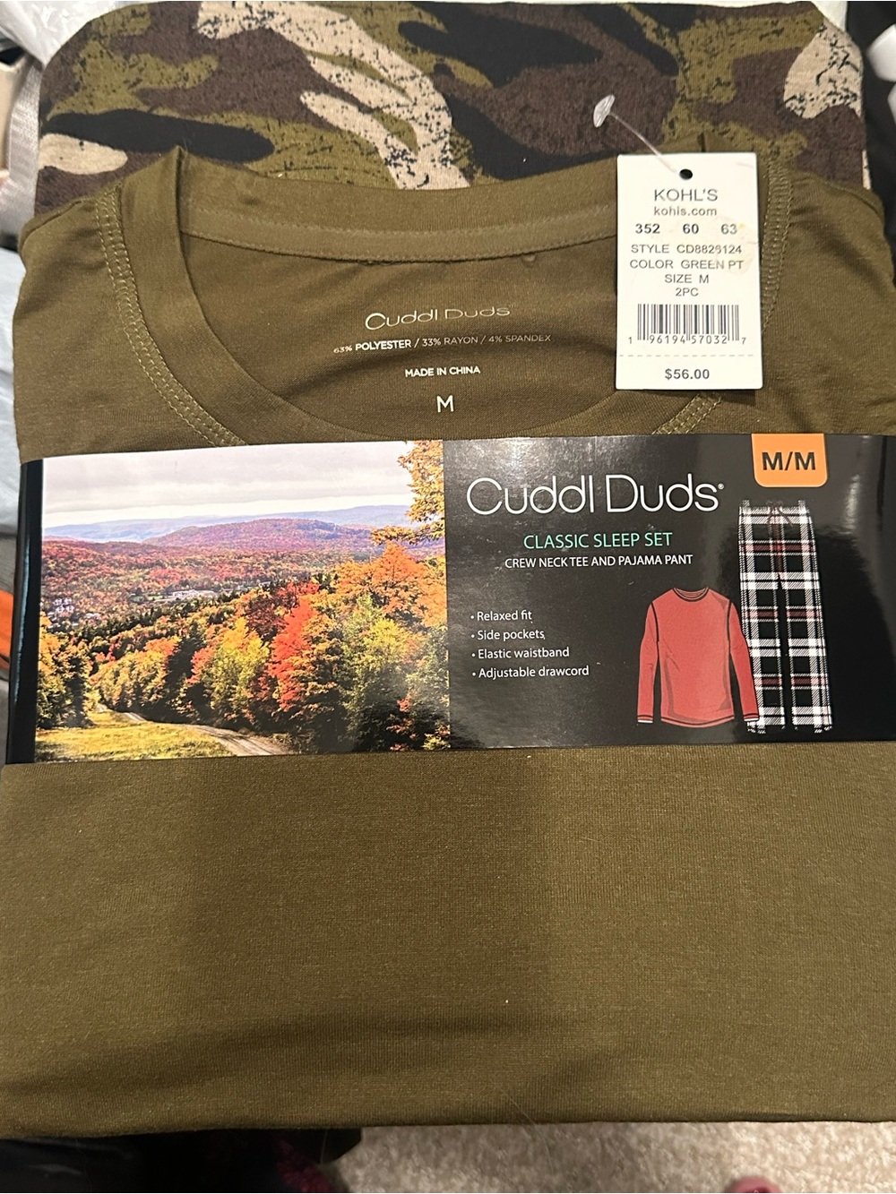 NWT Cuddl Duds Men’s Pajama Set Size M Long Sleeve Camo Print  SOFT  MSRP $56